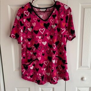 Scrubstar Pink and Black Heart Scrub Top